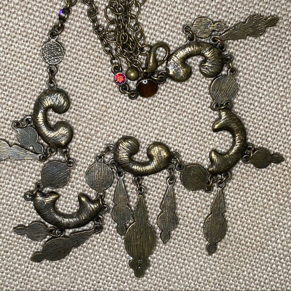 Vintage Red Swarovski Crystals & Enamel Art Deco Style Necklace w Dangles - Picture 8 of 8